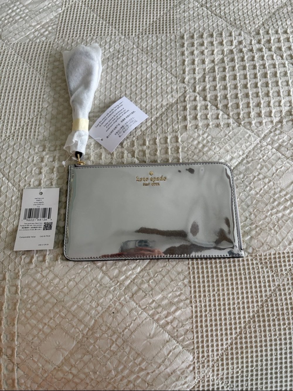 kate spade Silver Metallic Zip Wristlet Pouch